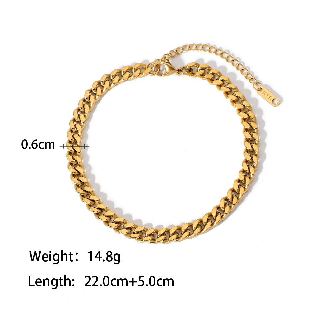 Gold Cuban Chain Anklet 0.6mm Stainless Steel Non Tarnish UrbanFunkUK