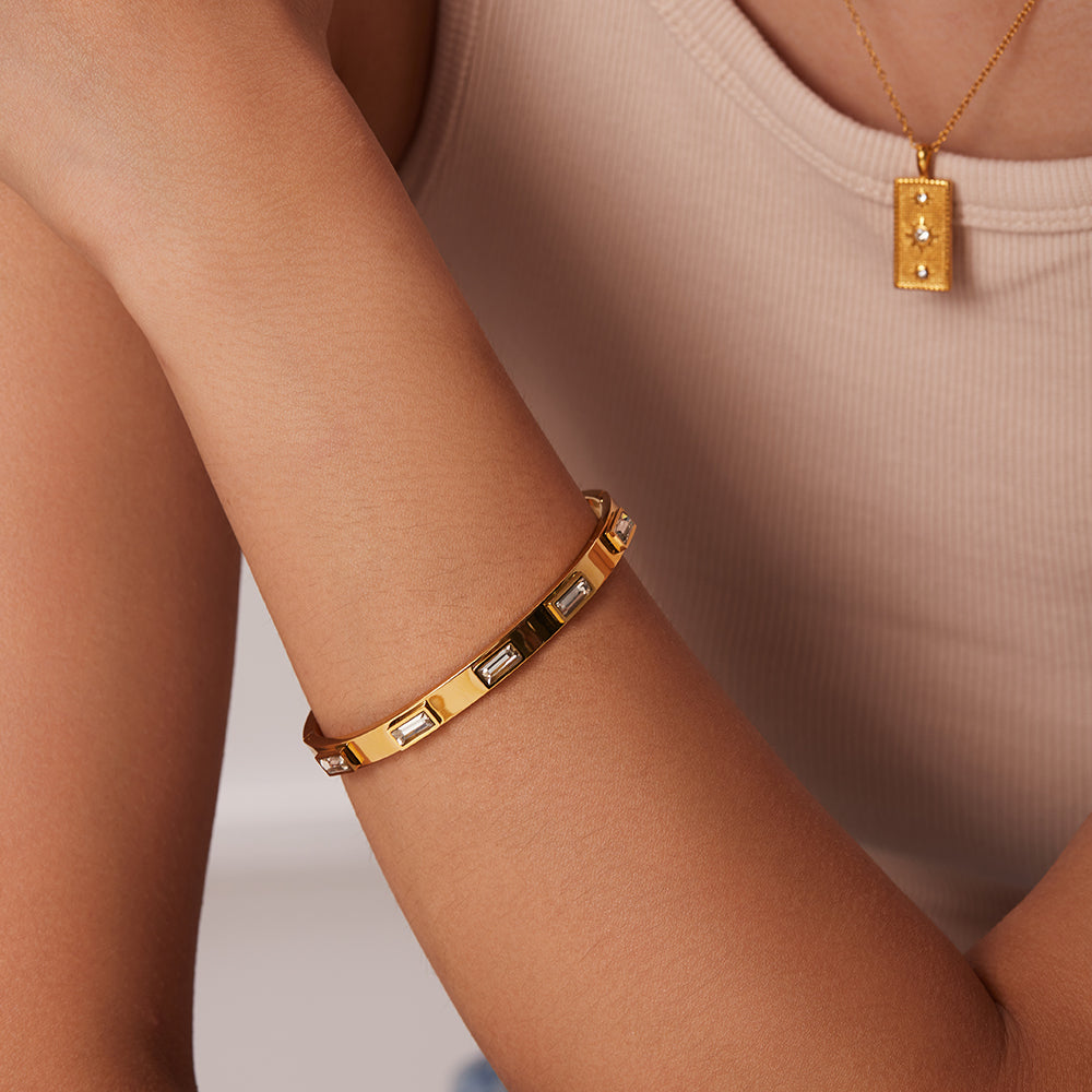 Ophelia Stone Gold Bangle Non Tarnish Stainless Steel UrbanFunkUK