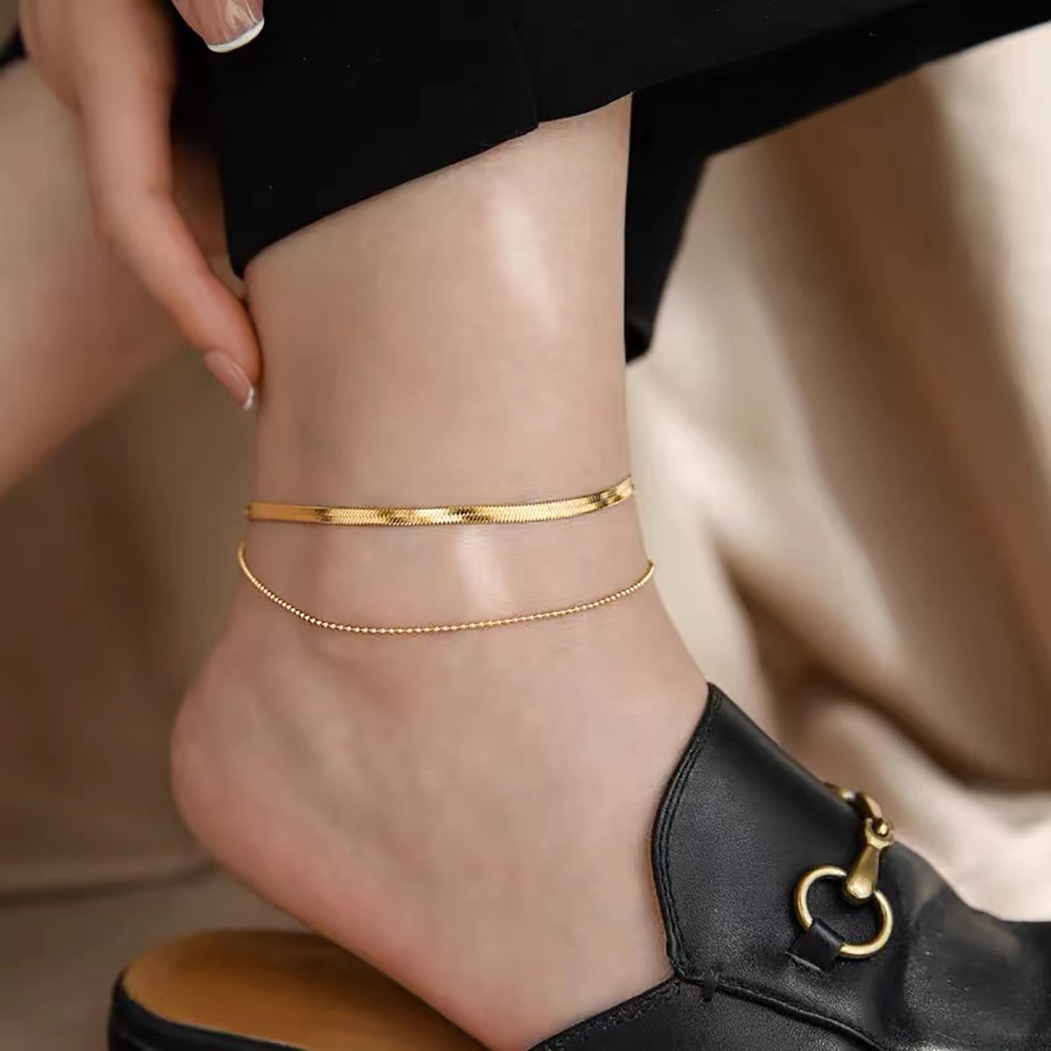 Snake Chain Double Strand Anklet Stainless Steel Non Tarnish UrbanFunkUK