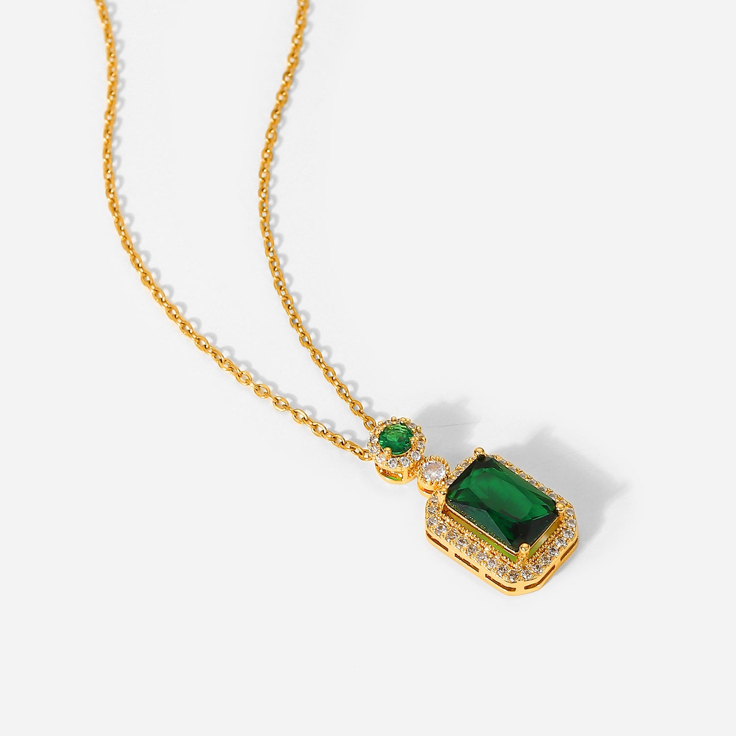 Esmeralda Gold Emerald Zircon Pendant Necklace Stainless Steel Non Tarnish Unbranded