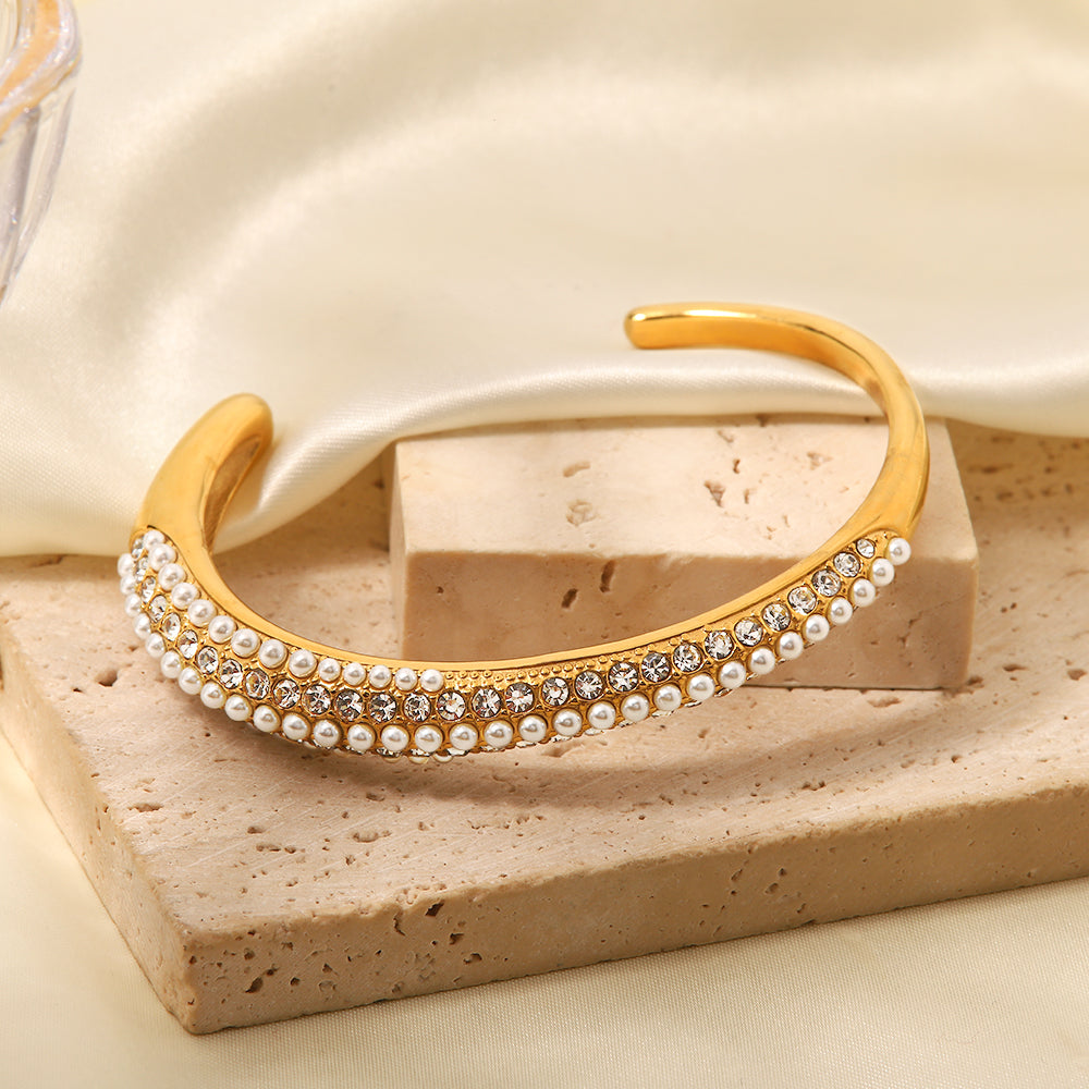 Zarina Pearl Zirconium Cuff Bangle Stainless Steel Non Tarnish Unbranded