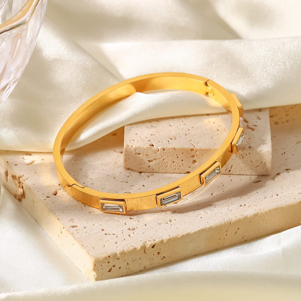 Ophelia Stone Gold Bangle Non Tarnish Stainless Steel UrbanFunkUK