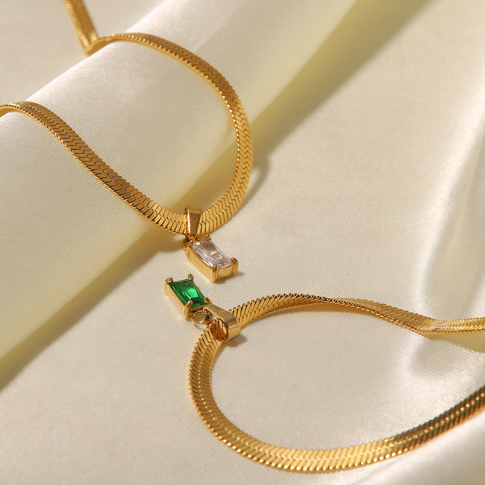 Melody Snake Chain Emerald Zirconia Pendant Necklace Stainless Steel Non Tarnish Unbranded