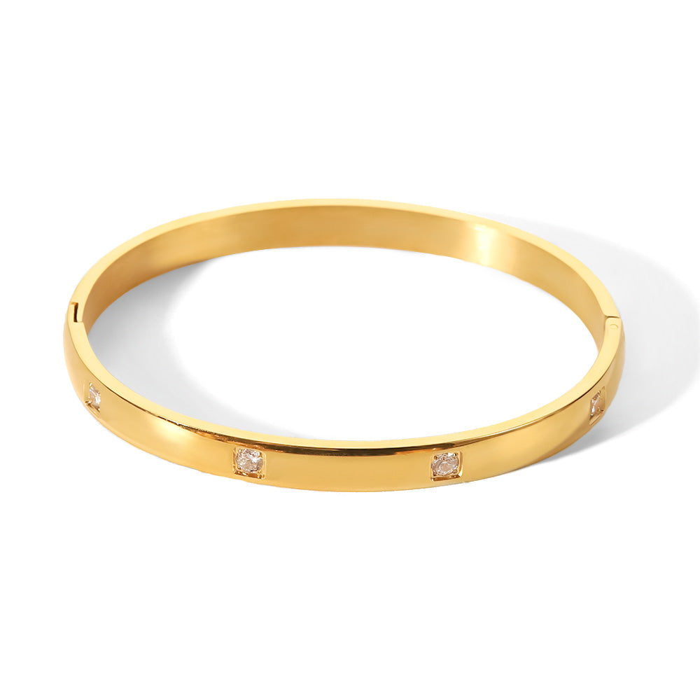 4 Stone Gold Bangle Non Tarnish Stainless Steel UrbanFunkUK