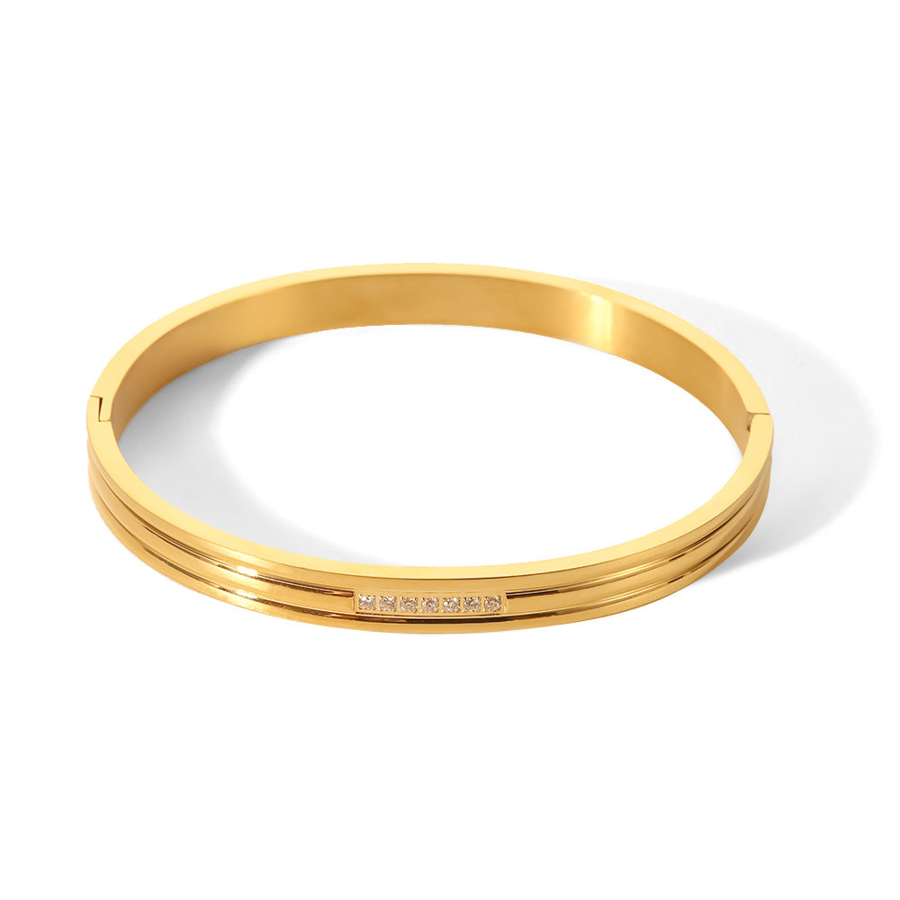 Lois Triple Ridge Stone Bangle Stainless Steel Non Tarnish Unbranded