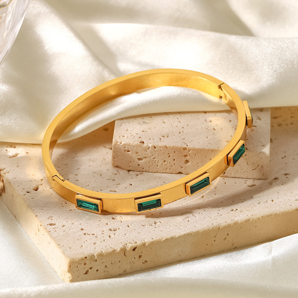 Ophelia Stone Gold Bangle Non Tarnish Stainless Steel UrbanFunkUK