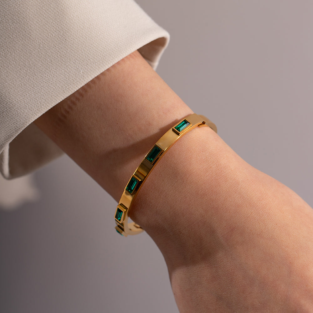 Ophelia Stone Gold Bangle Non Tarnish Stainless Steel UrbanFunkUK