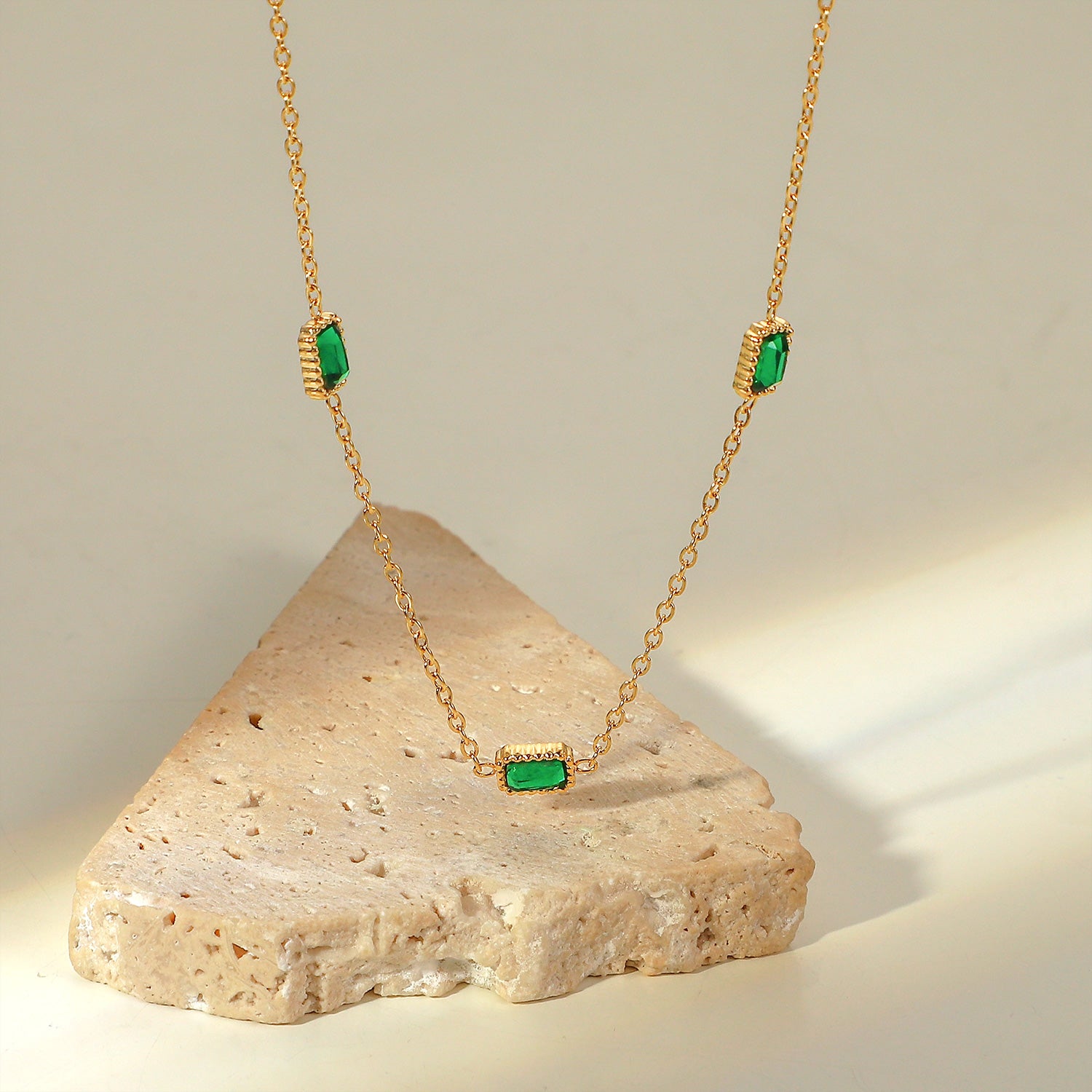 Charelle Emerald Zirconia Necklace & Bracelet Set Stainless Steel Unbranded