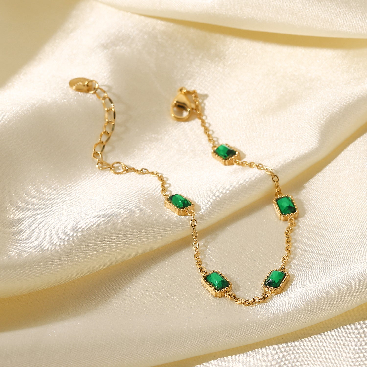 Charelle Emerald Zirconia Necklace & Bracelet Set Stainless Steel Unbranded