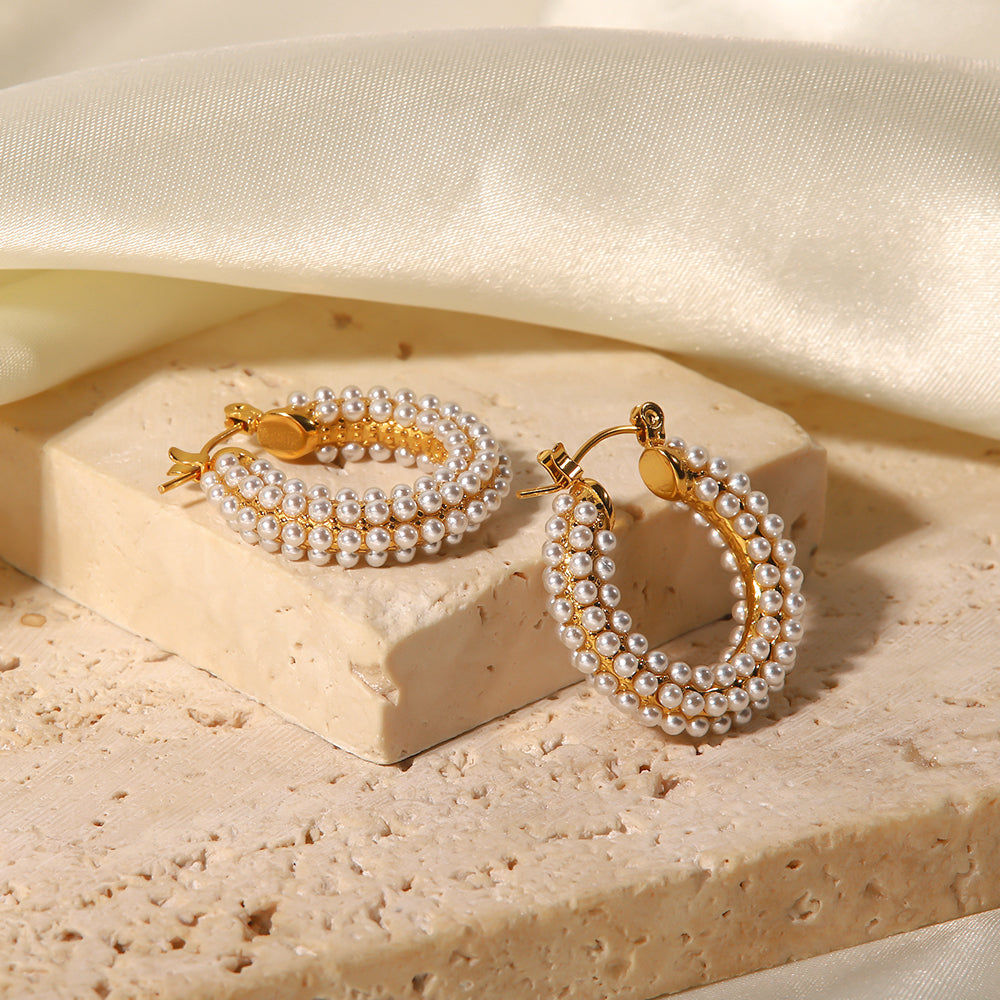 Maya Pearl Gold Stainless Steel Hoops Non Tarnish Unbranded