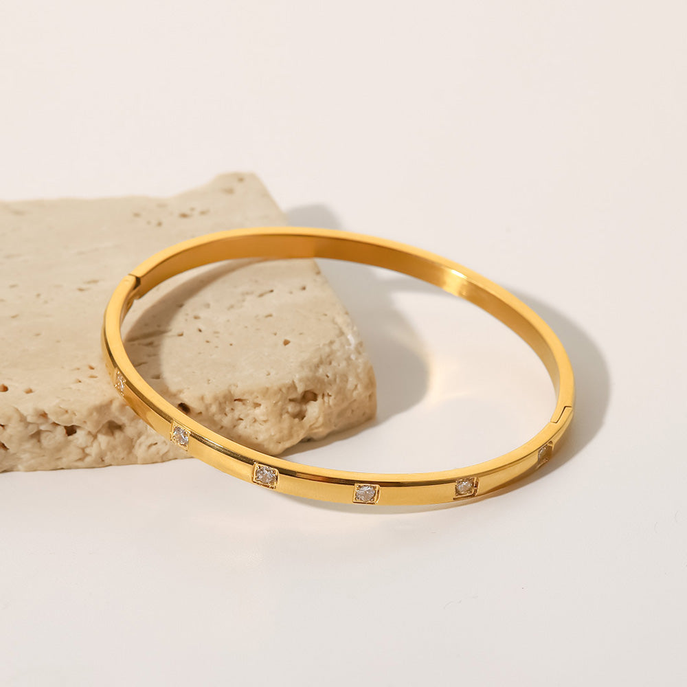 7 Stone Gold Bangle Non Tarnish Stainless Steel UrbanFunkUK