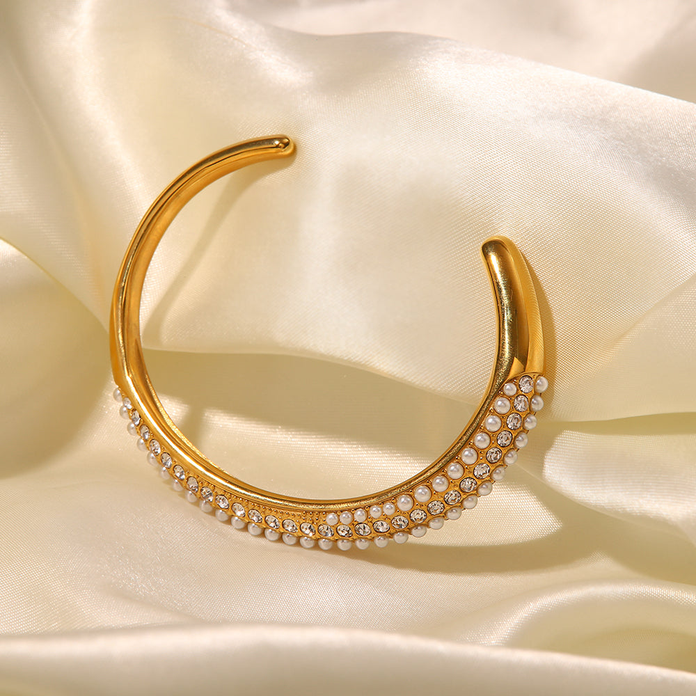 Zarina Pearl Zirconium Cuff Bangle Stainless Steel Non Tarnish Unbranded