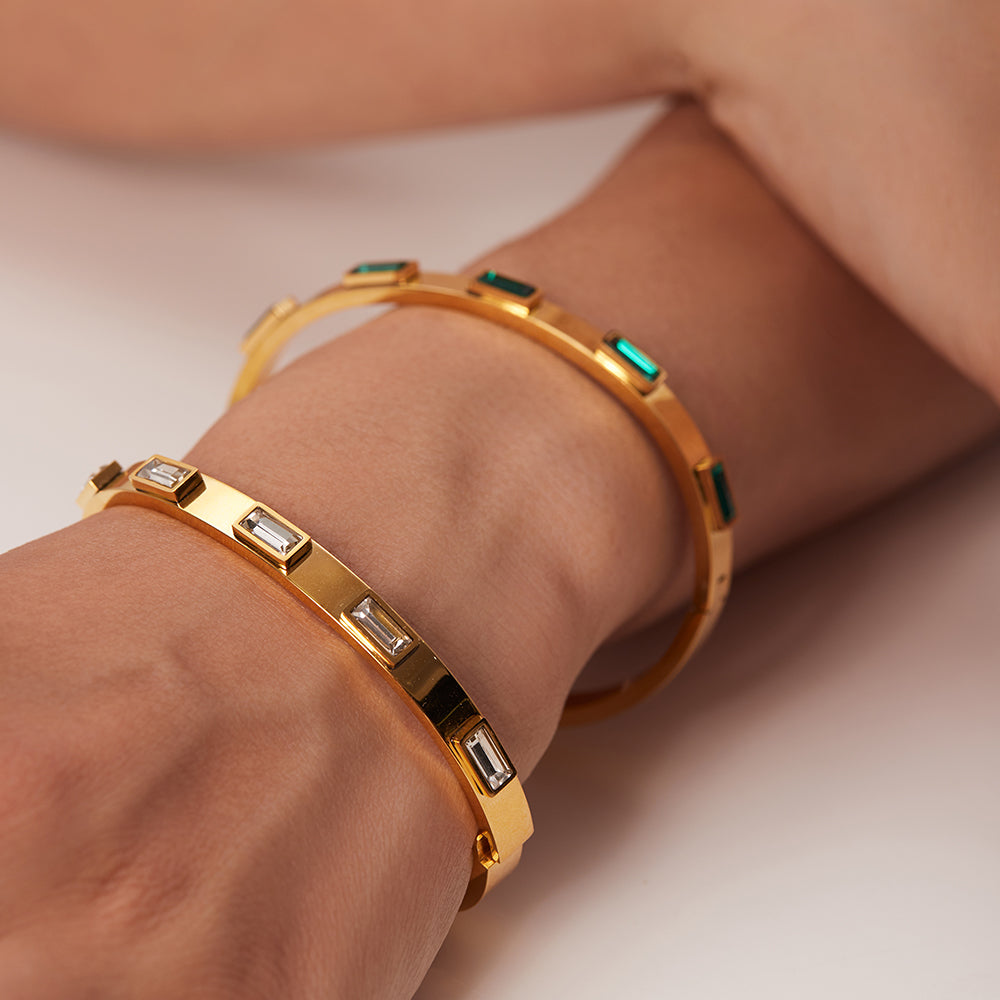 Ophelia Stone Gold Bangle Non Tarnish Stainless Steel UrbanFunkUK