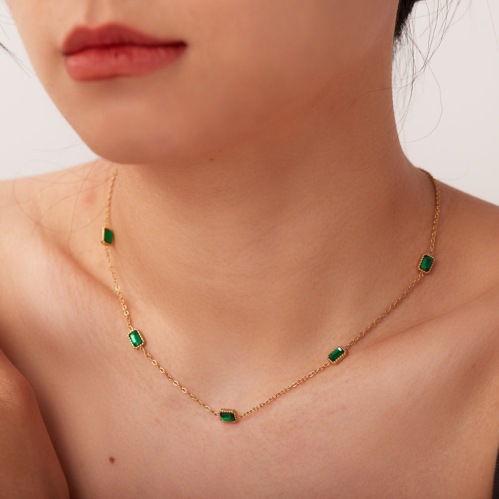 Charelle Emerald Zirconia Necklace & Bracelet Set Stainless Steel Unbranded