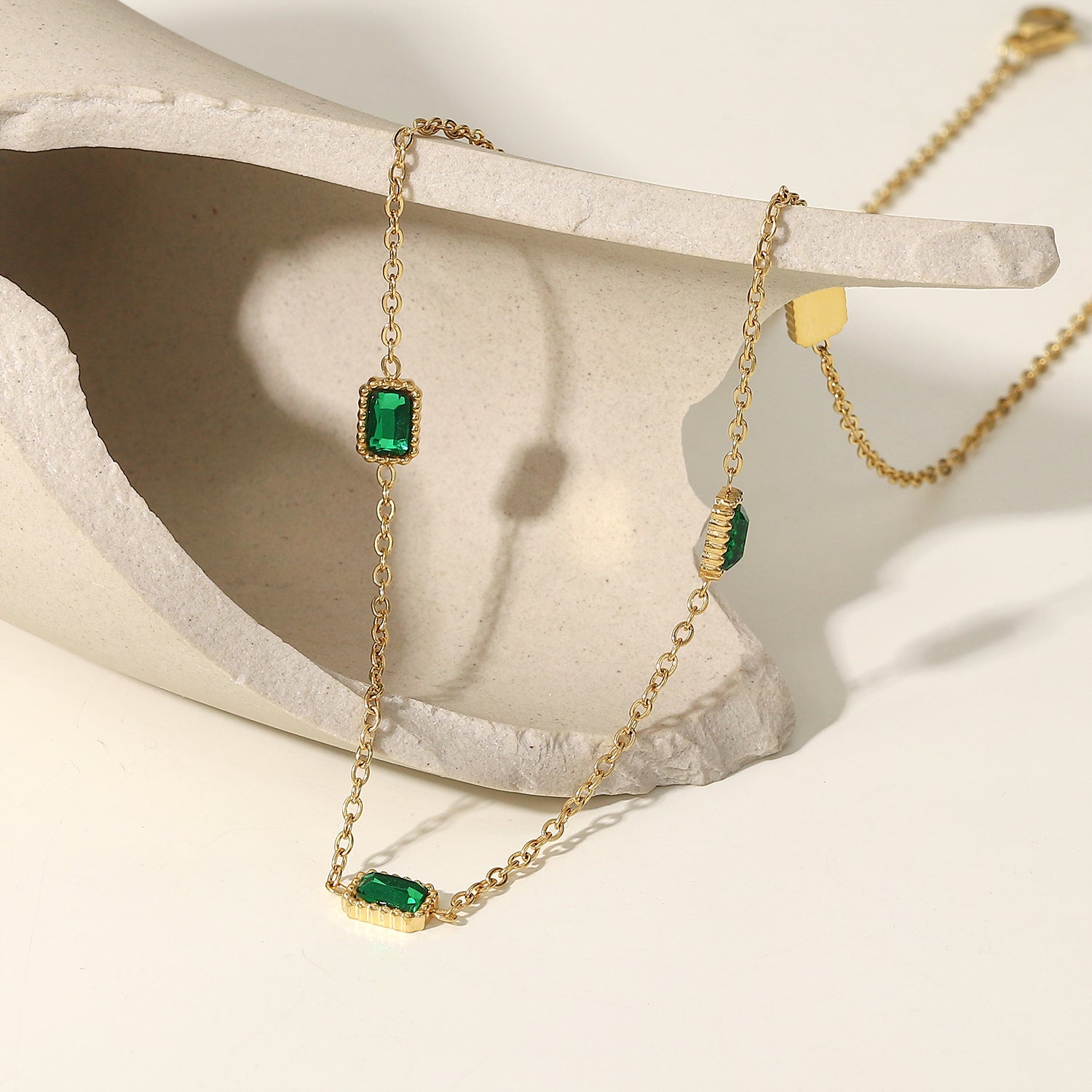 Charelle Emerald Zirconia Necklace & Bracelet Set Stainless Steel Unbranded