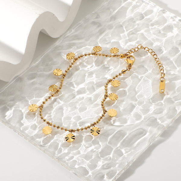 Circle Charm Anklet Bead Chain Stainless Steel UrbanFunkUK