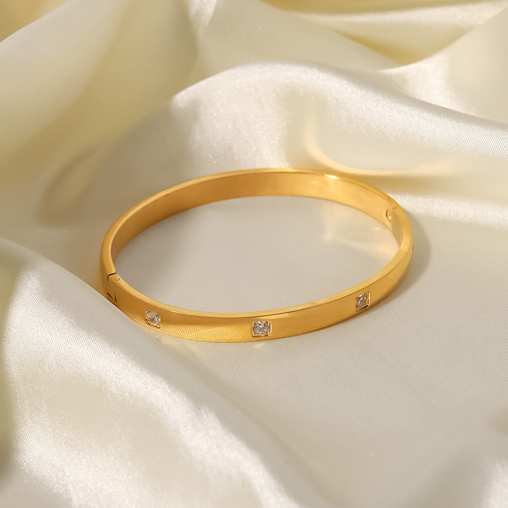 4 Stone Gold Bangle Non Tarnish Stainless Steel UrbanFunkUK