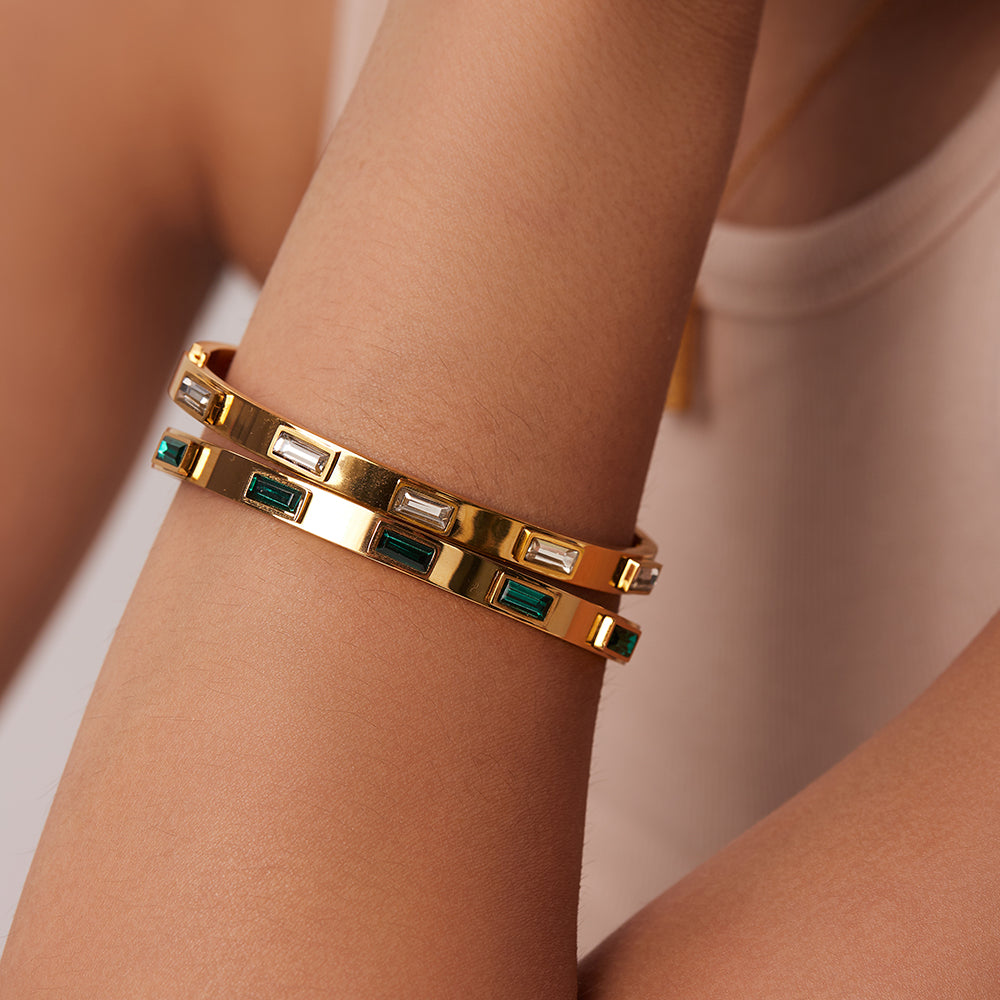 Ophelia Stone Gold Bangle Non Tarnish Stainless Steel UrbanFunkUK