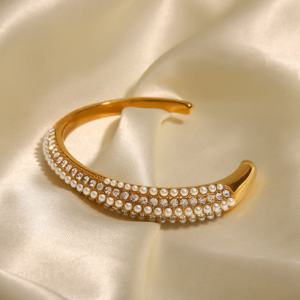 Zarina Pearl Zirconium Cuff Bangle Stainless Steel Non Tarnish Unbranded