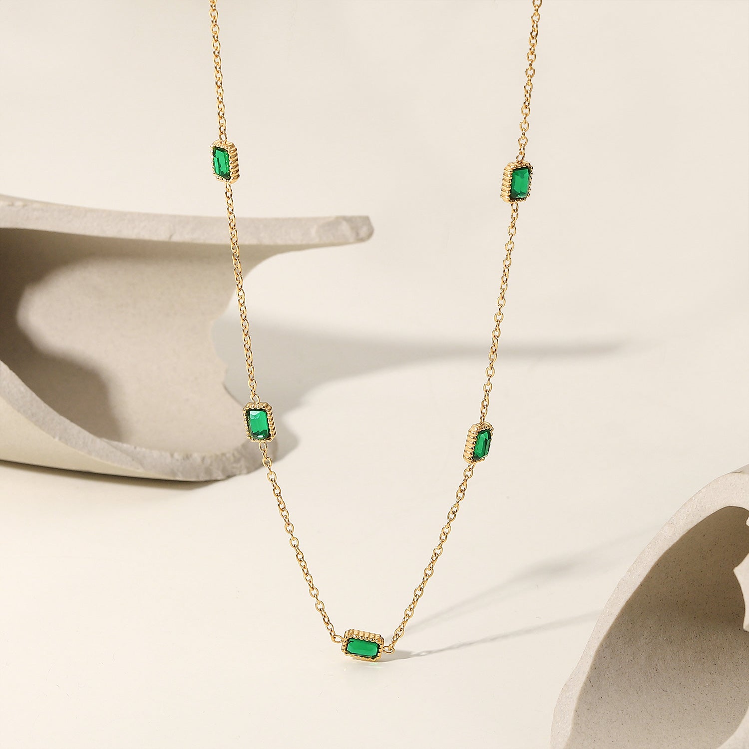 Charelle Emerald Zirconia Necklace & Bracelet Set Stainless Steel Unbranded