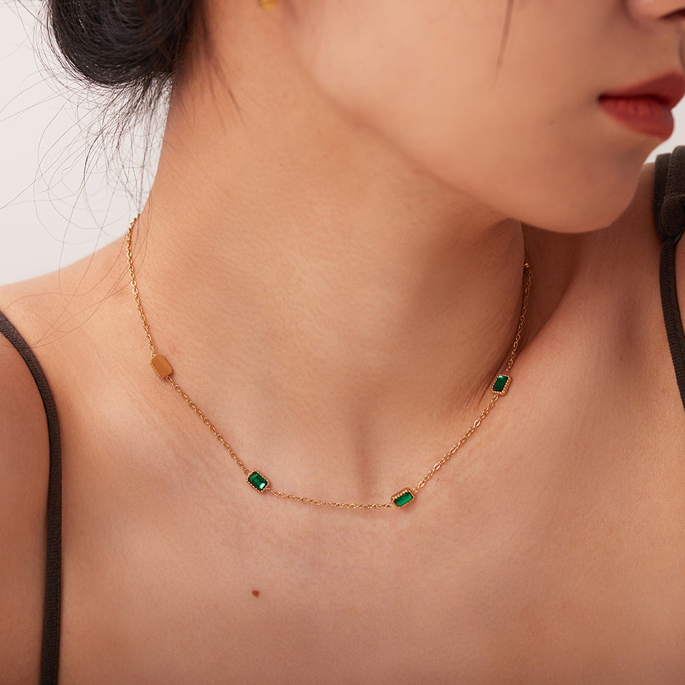 Charelle Emerald Zirconia Necklace & Bracelet Set Stainless Steel Unbranded
