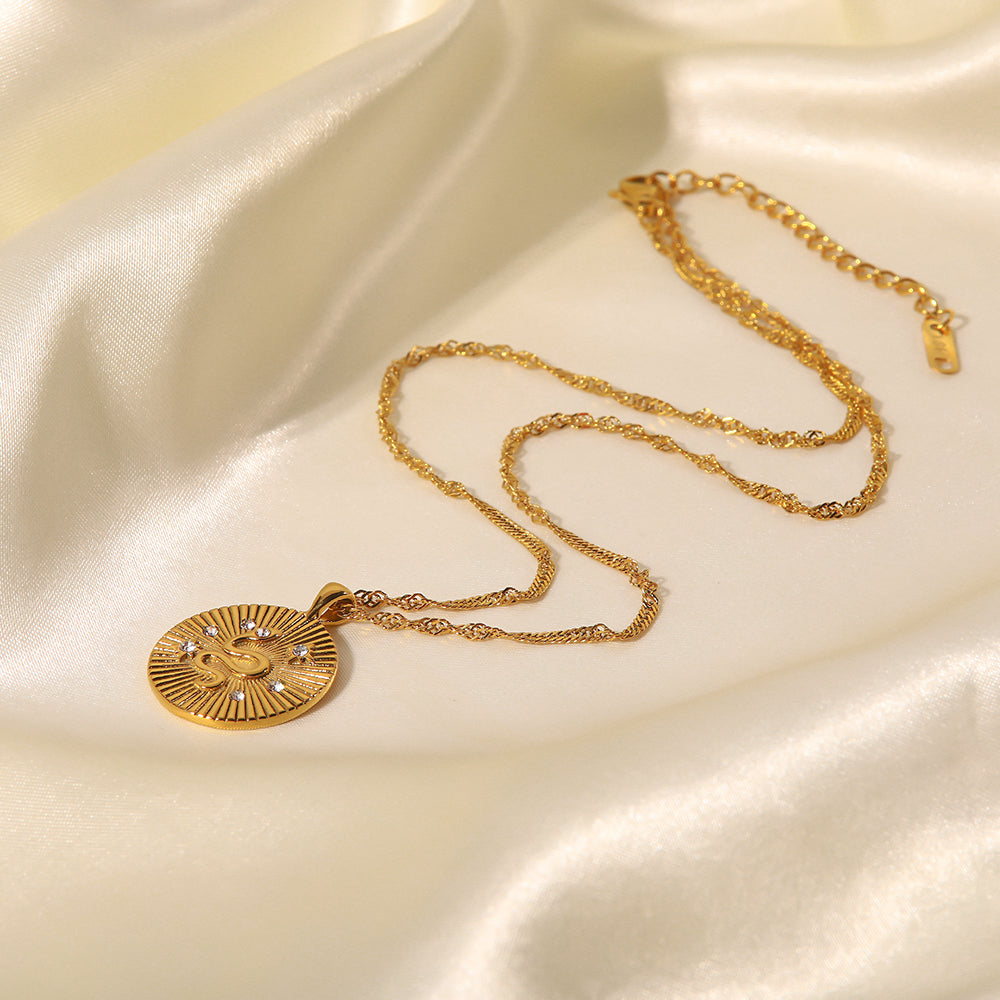 Serpent Stone Necklace Cubic Zirconia Pendant Gold Stainless Steel Non Tarnish Unbranded