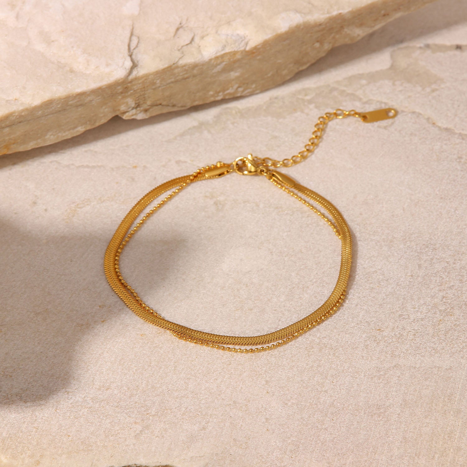 Snake Chain Double Strand Anklet Stainless Steel Non Tarnish UrbanFunkUK