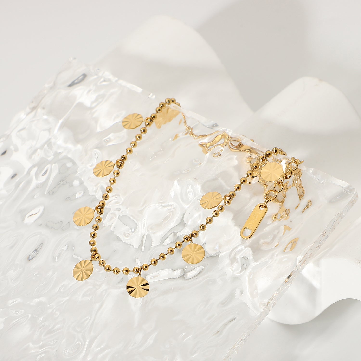 Circle Charm Anklet Bead Chain Stainless Steel UrbanFunkUK