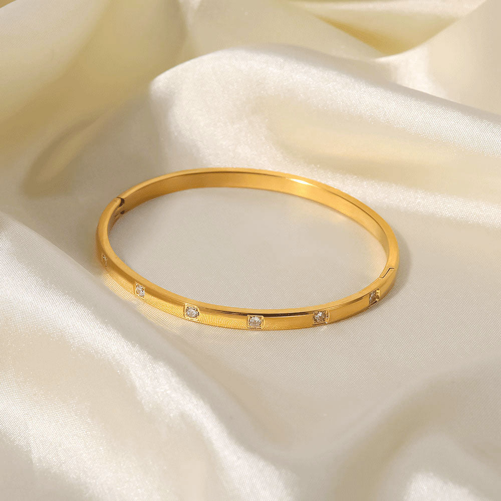 7 Stone Gold Bangle Non Tarnish Stainless Steel UrbanFunkUK