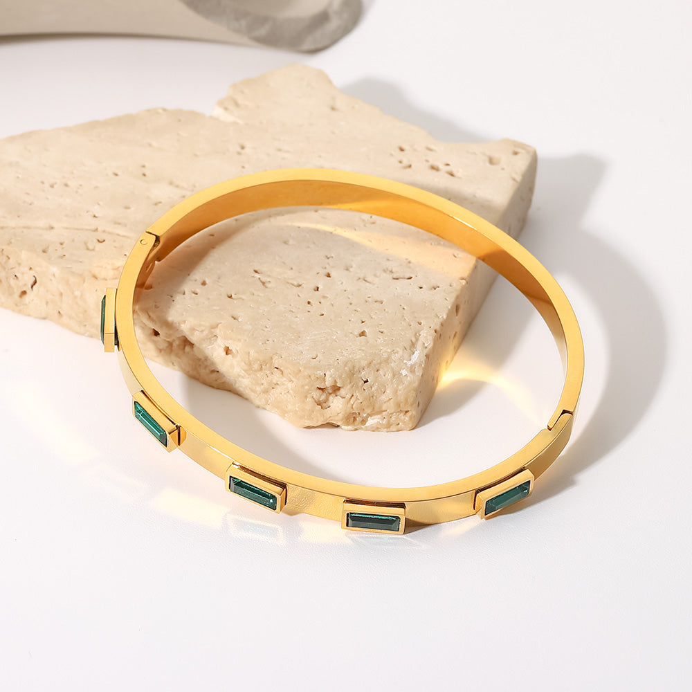 Ophelia Stone Gold Bangle Non Tarnish Stainless Steel UrbanFunkUK