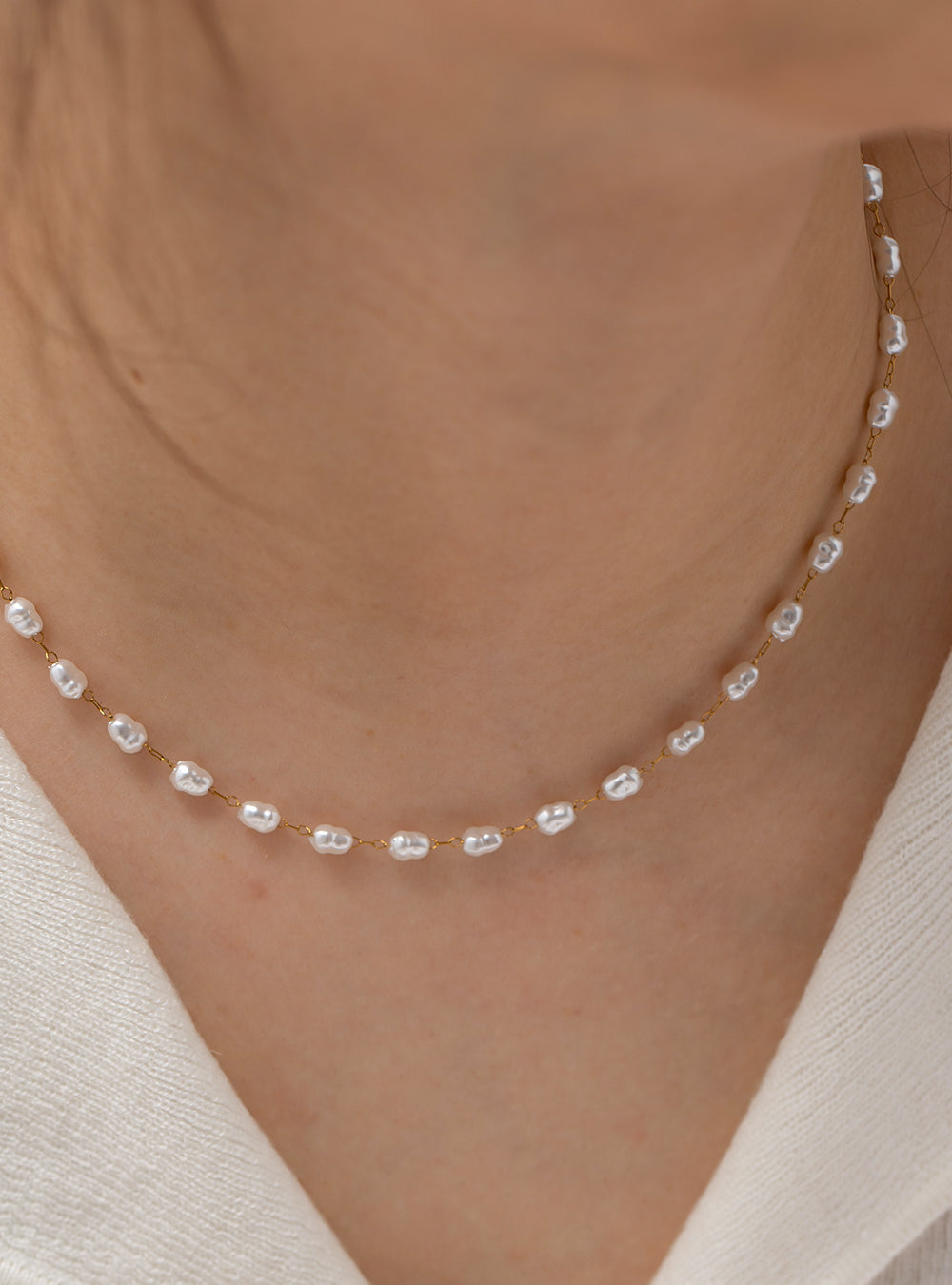 Alana Pearl Gold Necklace Stainless Steel Non Tarnish Unbranded