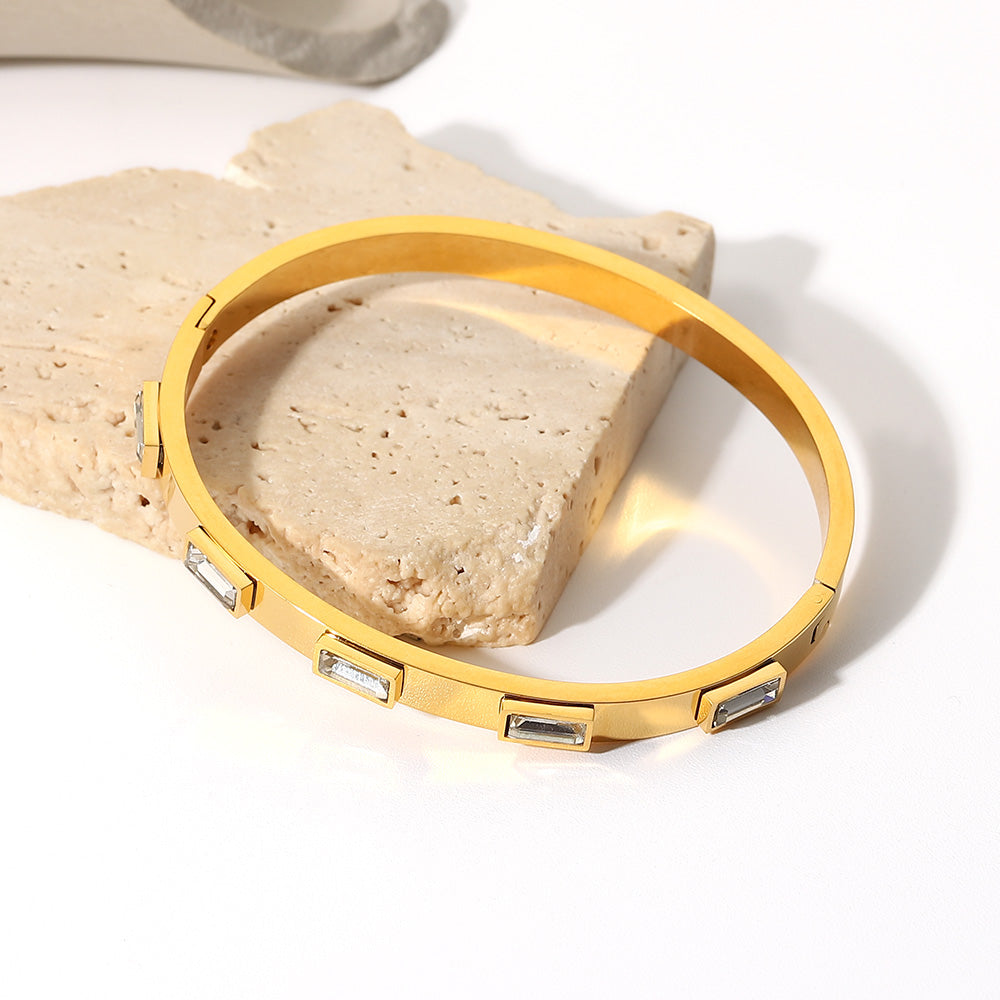 Ophelia Stone Gold Bangle Non Tarnish Stainless Steel UrbanFunkUK