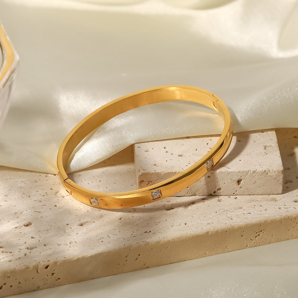 4 Stone Gold Bangle Non Tarnish Stainless Steel UrbanFunkUK