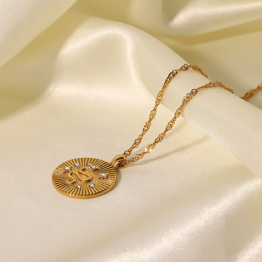 Serpent Stone Necklace Cubic Zirconia Pendant Gold Stainless Steel Non Tarnish Unbranded
