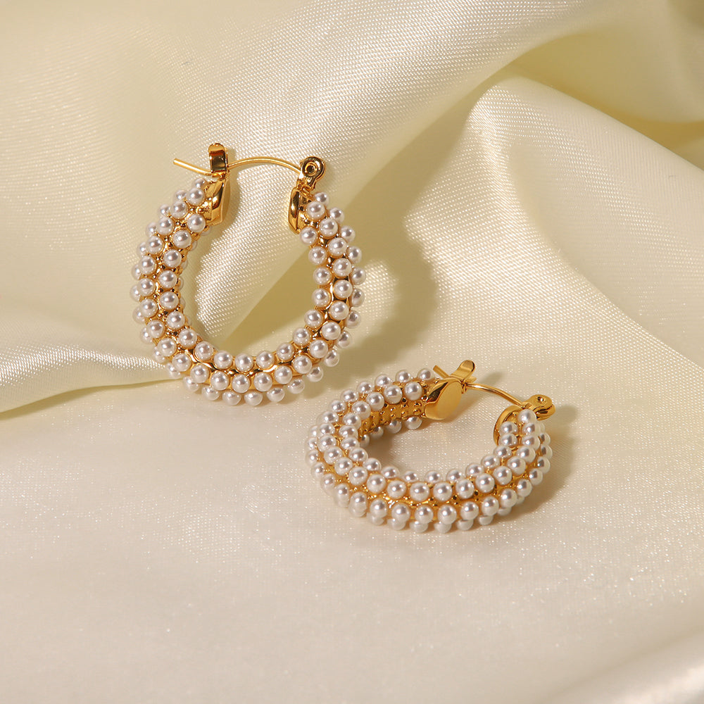 Maya Pearl Gold Stainless Steel Hoops Non Tarnish Unbranded