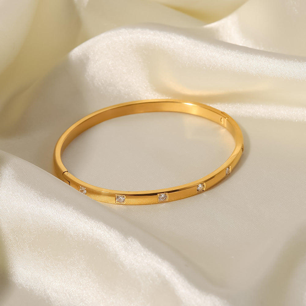 7 Stone Gold Bangle Non Tarnish Stainless Steel UrbanFunkUK