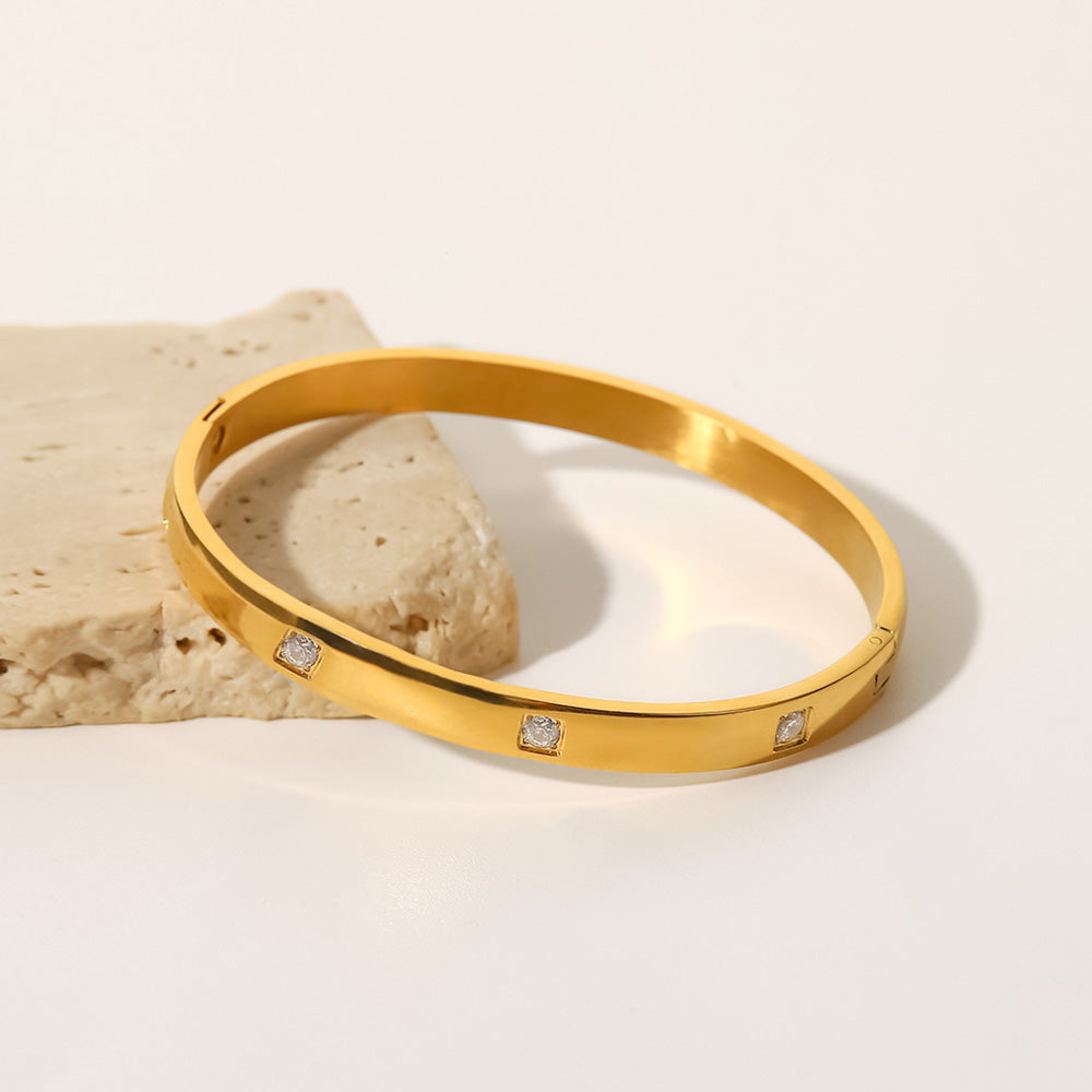 4 Stone Gold Bangle Non Tarnish Stainless Steel UrbanFunkUK