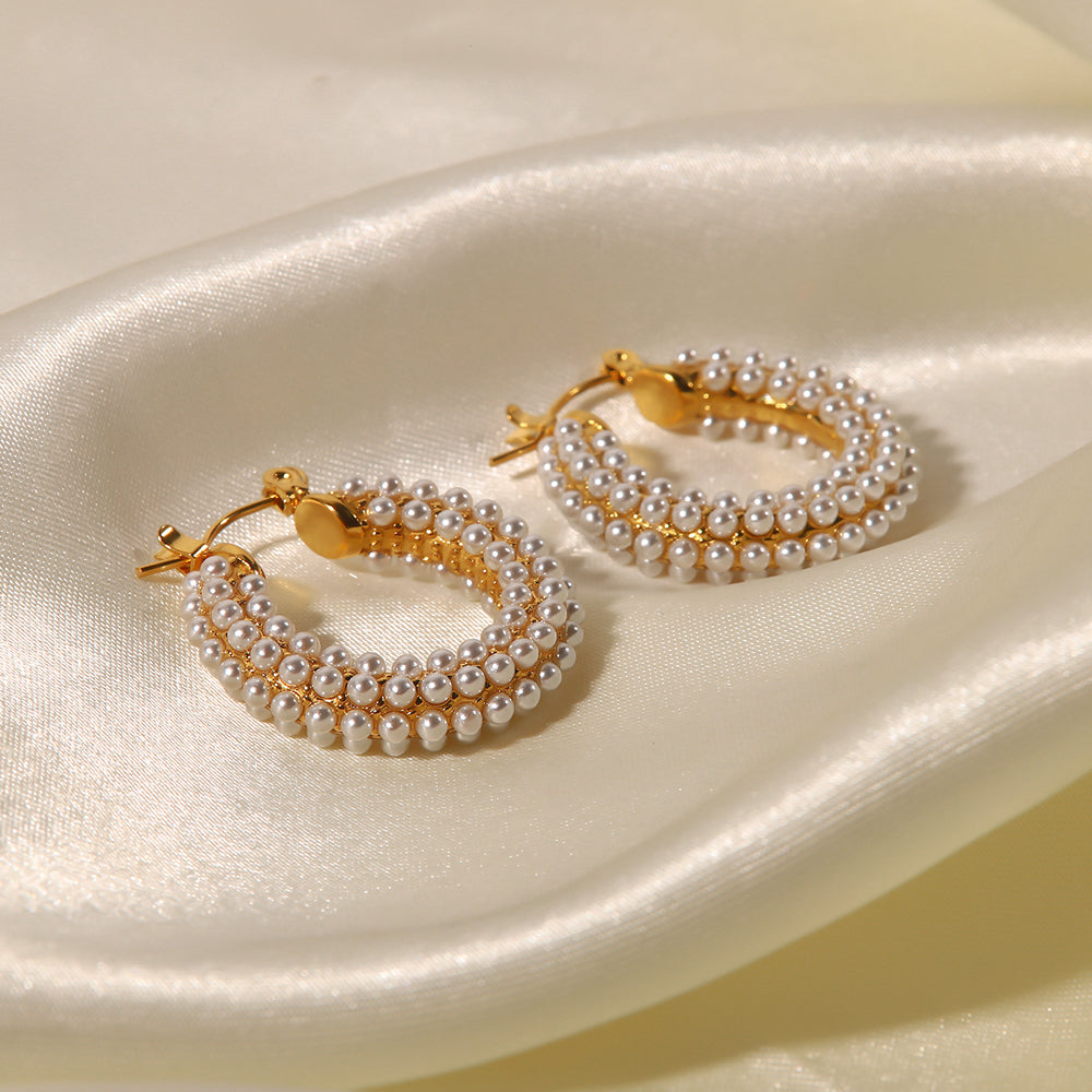 Maya Pearl Gold Stainless Steel Hoops Non Tarnish Unbranded