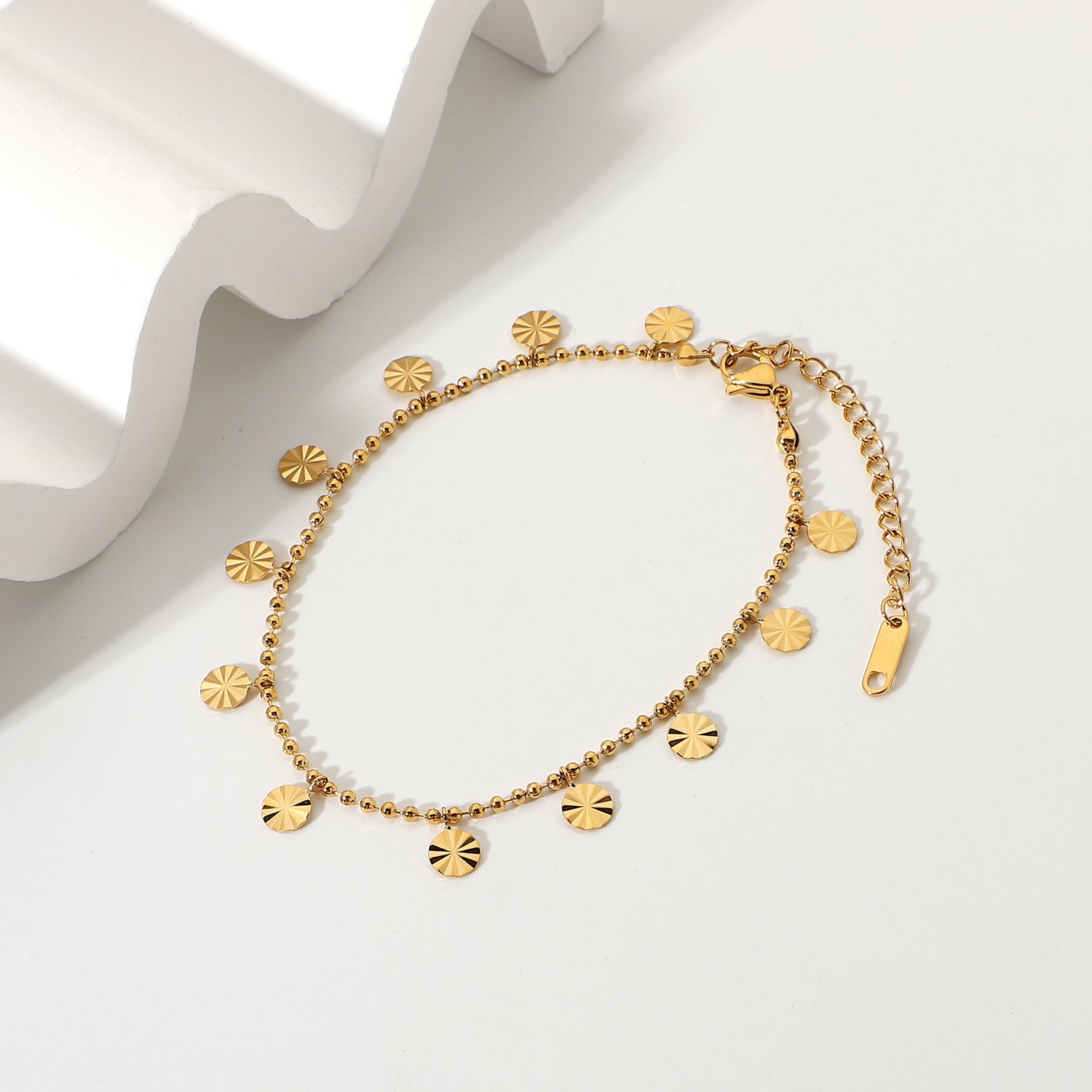 Circle Charm Anklet Bead Chain Stainless Steel UrbanFunkUK