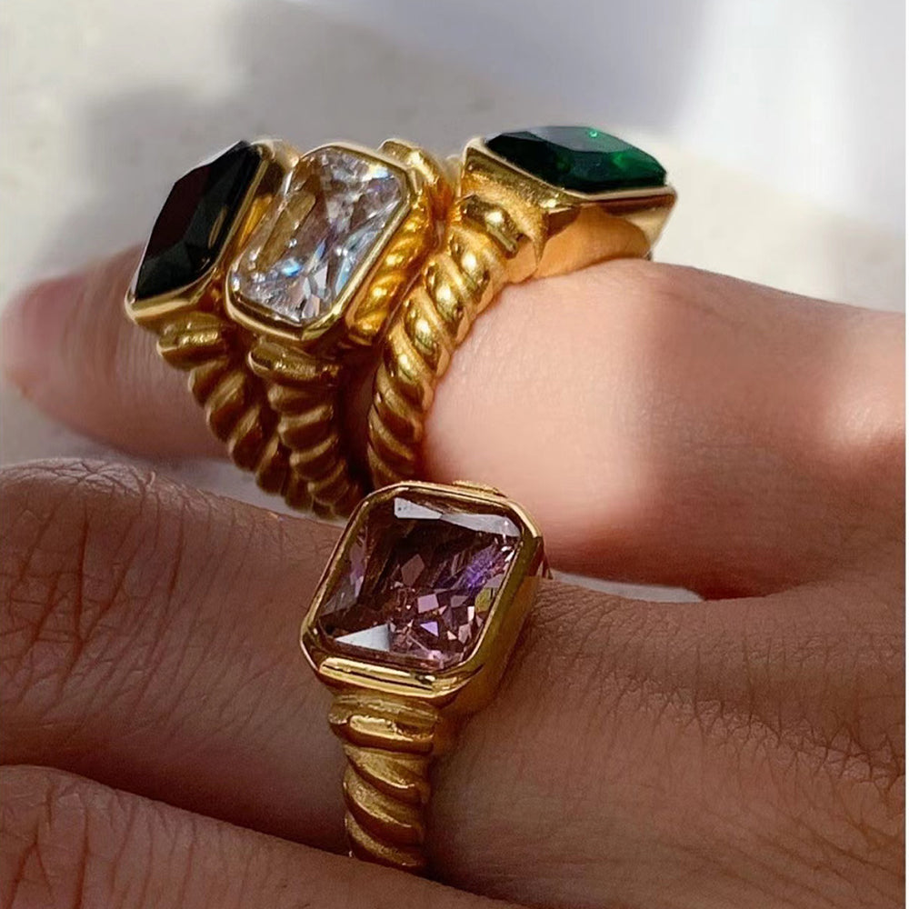 Penelope Chain Cubic Zirconium Stone Ring Stainless Steel Non Tarnish Unbranded