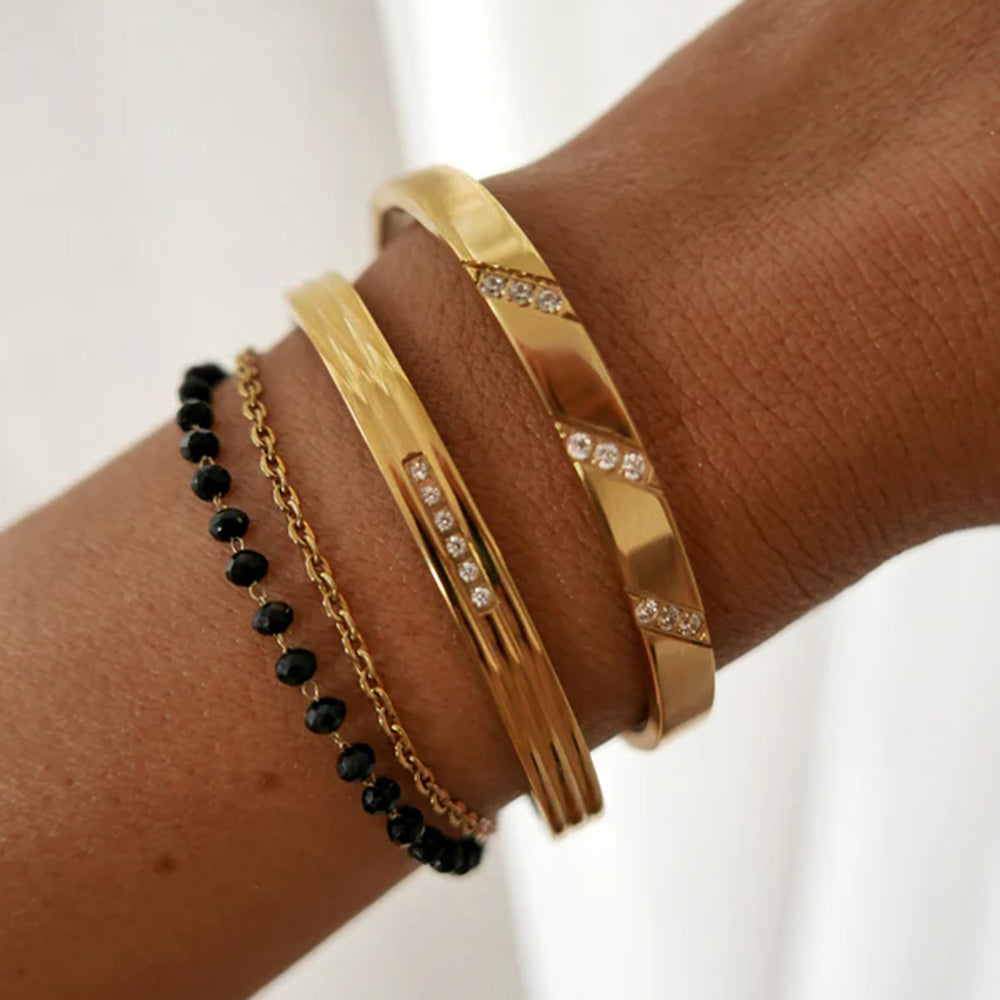 Lois Triple Ridge Stone Bangle Stainless Steel Non Tarnish Unbranded