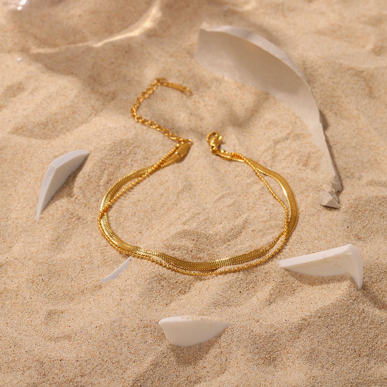 Snake Chain Double Strand Anklet Stainless Steel Non Tarnish UrbanFunkUK