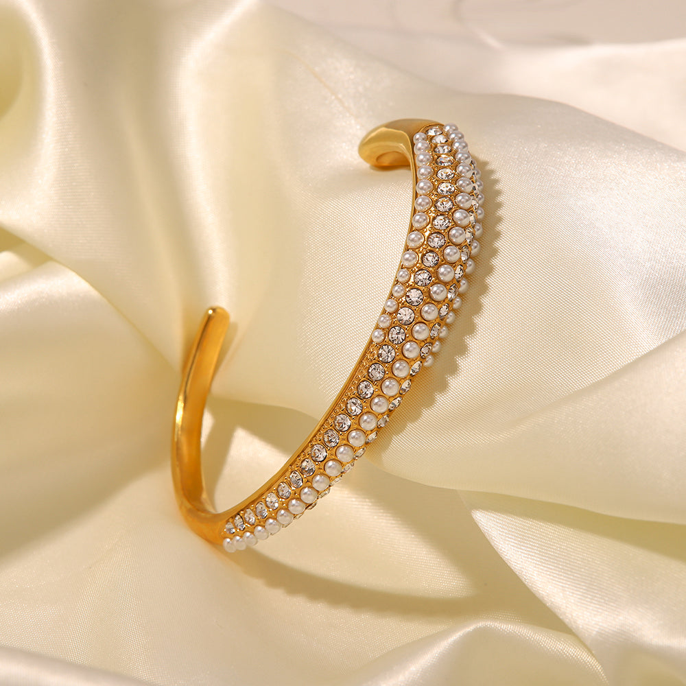 Zarina Pearl Zirconium Cuff Bangle Stainless Steel Non Tarnish Unbranded