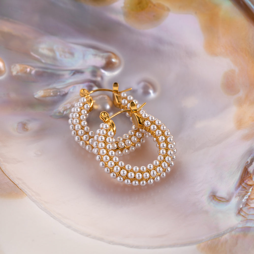 Maya Pearl Gold Stainless Steel Hoops Non Tarnish Unbranded