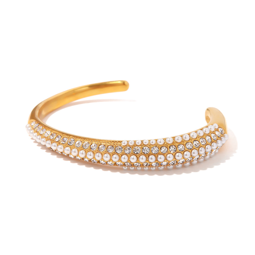 Zarina Pearl Zirconium Cuff Bangle Stainless Steel Non Tarnish Unbranded