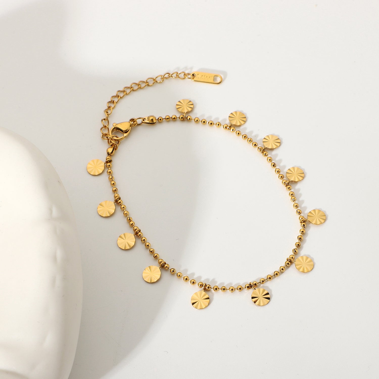Circle Charm Anklet Bead Chain Stainless Steel UrbanFunkUK