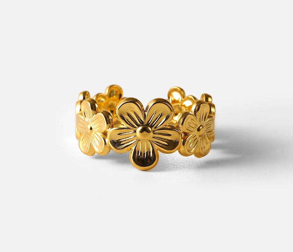 Bloom Adjustable Ring Gold Stainless Steel Non Tarnish Unbranded