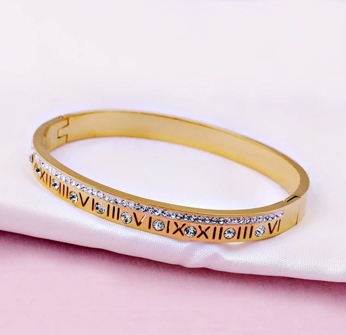 Roman Numeral Stone Bangle Stainless Steel Non Tarnish Unbranded