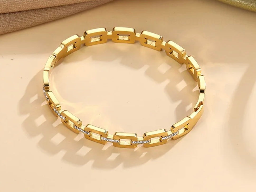 Mia Zirconium Gold Bangle Stainless Steel Non Tarnish Unbranded