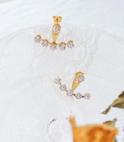 Alaina Ear Jackets CZ Gold Earrings Stainless Steel Non Tarnish Unbranded